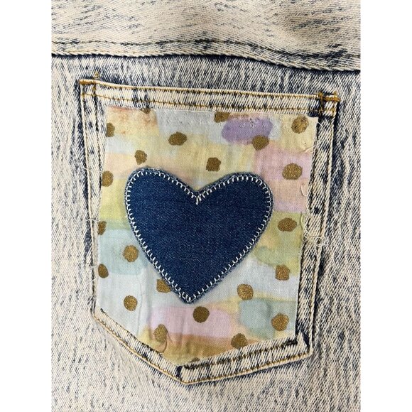 Retro Acid Wash Polka Dot Denim Shorts 19 Pastel Jean Patchwork 80s Eclectic 90s - Picture 10 of 16